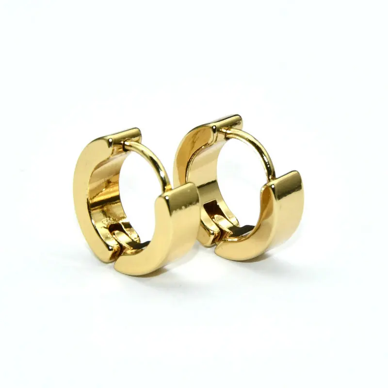 Luxury Earring Supplies High Quality Gold Black Plated Stainless Steel Round Huggie Hoop Earrings For Men and Women