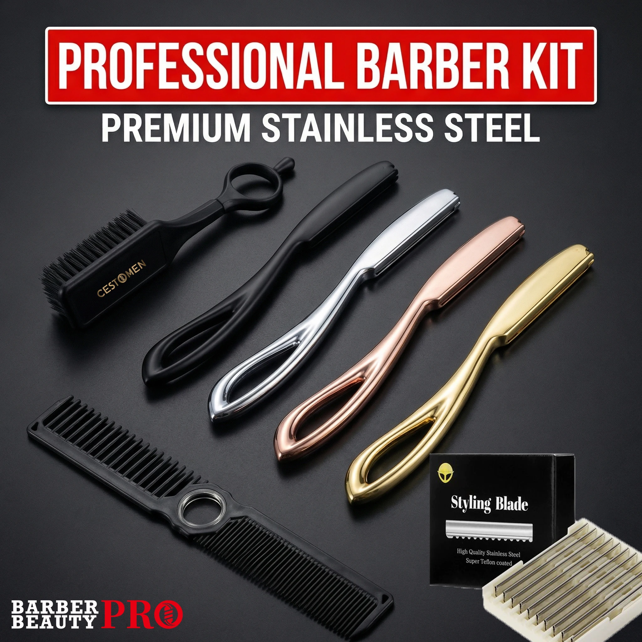 1/3pcs 360° Rotating Hair Comb & Fade Brush & Magnetic Thinning Razor Kit, Barber Hair Cutting Styling Tools for Men Women Salon