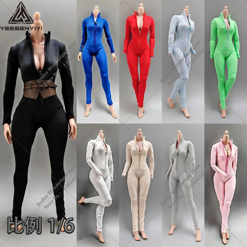 Plusieurs Options YEESENYIYI 1/6 échelle femmes col haut Sexy fermeture éclair mince combinaison ceintures modèle pour figurine d'action féminine 12In