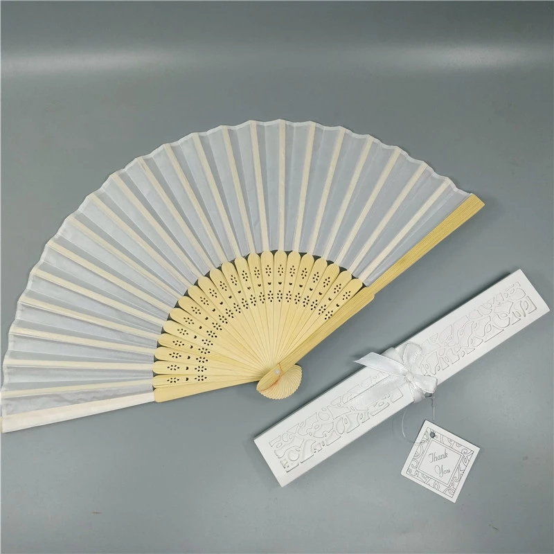 HOT SALE 20Pcs Carving White Folding Elegant Silk Hand Fans Wedding 6 Inches Cloth Small Fans Multicolor Box Pack