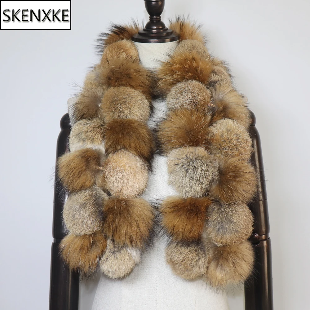 

New Winter Women Real Rabbit Fur And Raccoon Fur Scarf Natural Quality Real Fur Scarves Lady Warm 100% Genuine Rabbit Fur Scarf