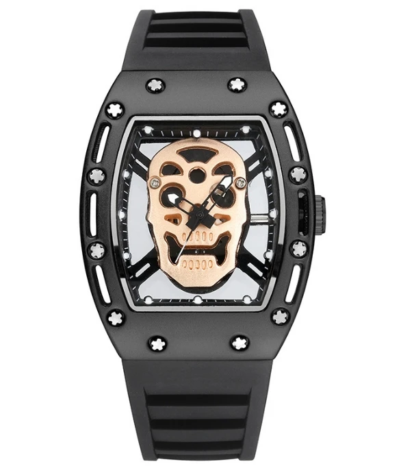 Retro Skull Hollowed Out Men\'s Watch Square Silicone Strap Quartz Watch 2024 New Business Casual Sports Watches for Man