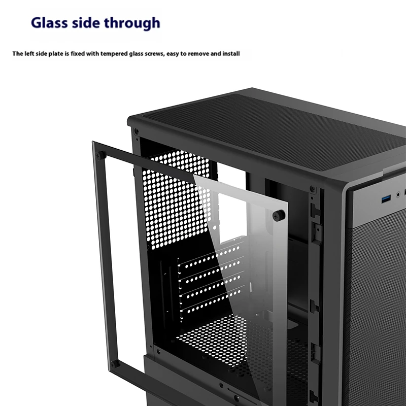 Power Train Flying PC gaming case MATX Side caixa de computador de vidro transparente Rede de ferro dissipação de calor interface U3 E-sports case