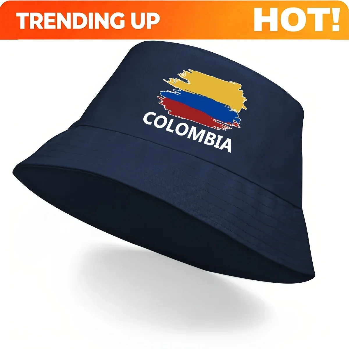Custom Hats 1pc Yellowish-Blue-Red Geometry Large Brim Sunshade Fisherman Hat - Lightweight, Buckle Closure, Polyester