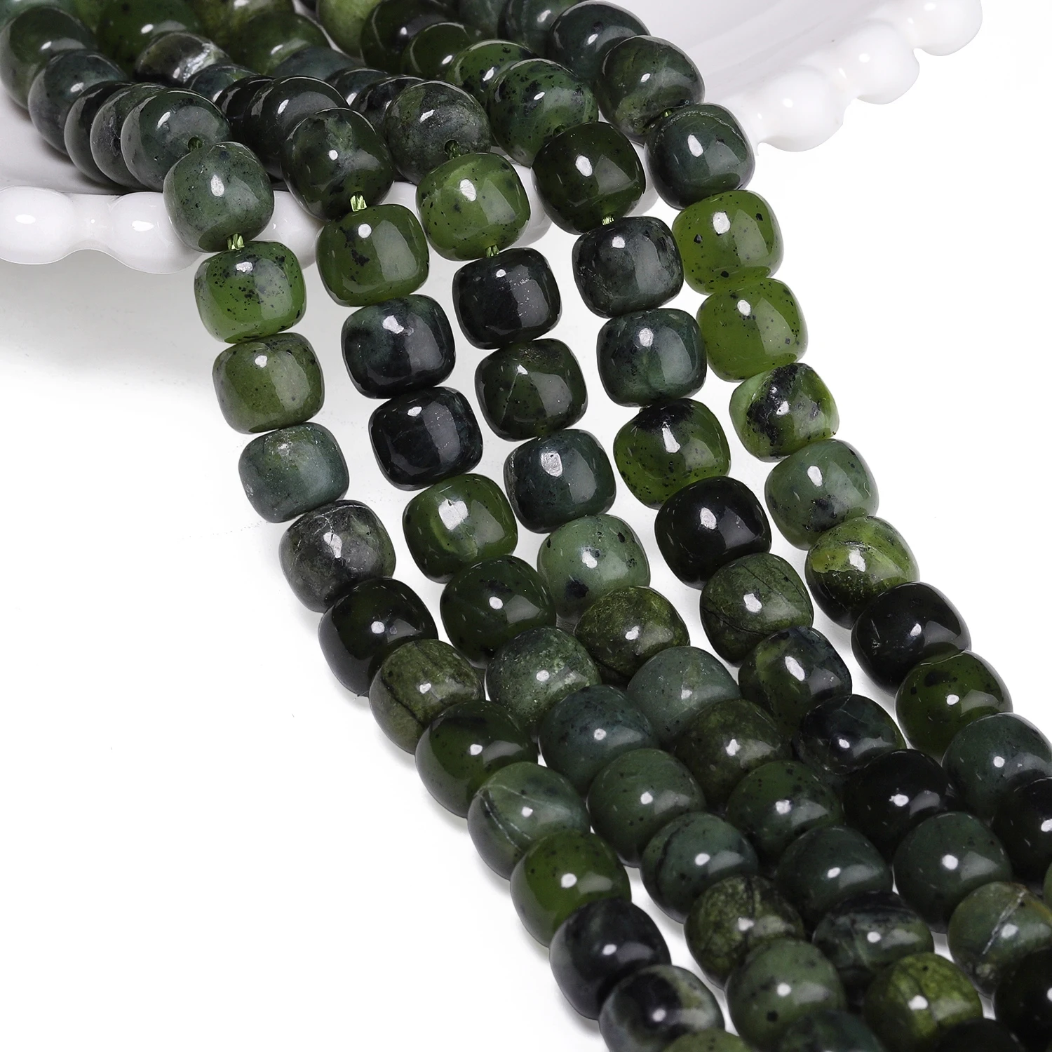 Jewelry Making Supplies Canada - 7x8mm Natürliche Trommelform-Perlen aus Kanadischem Jade-Stein,
