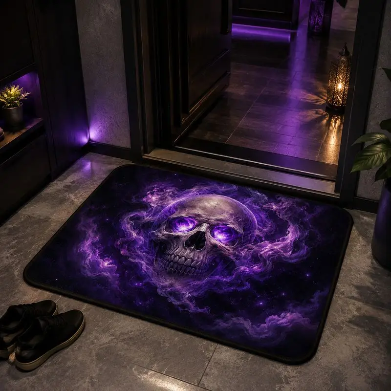 VIKAMA Purple Flame Nebula Skeleton Carpet Cyberpunk Style Entrance Hall Floor Mat Bedside Decoration Wear resistant Foot Mat