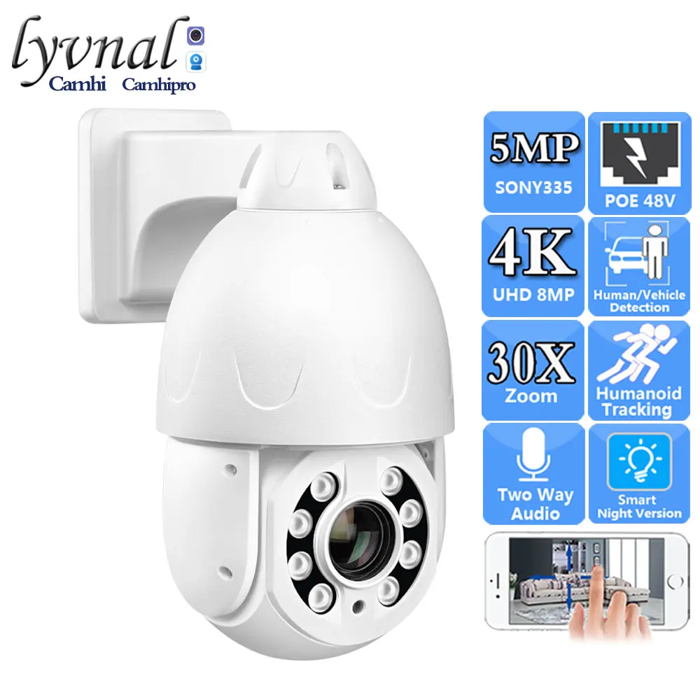 

4K 8MP Sonyimx415 Security Surveillance IP Camera POE 48V PTZ Dome 30X Zoom Two Way Audio Human Tracking Color Night Vision