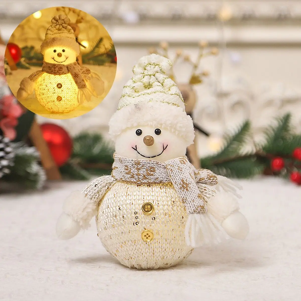 Christmas Light Old Snowman Doll Table Cloth Art Doll