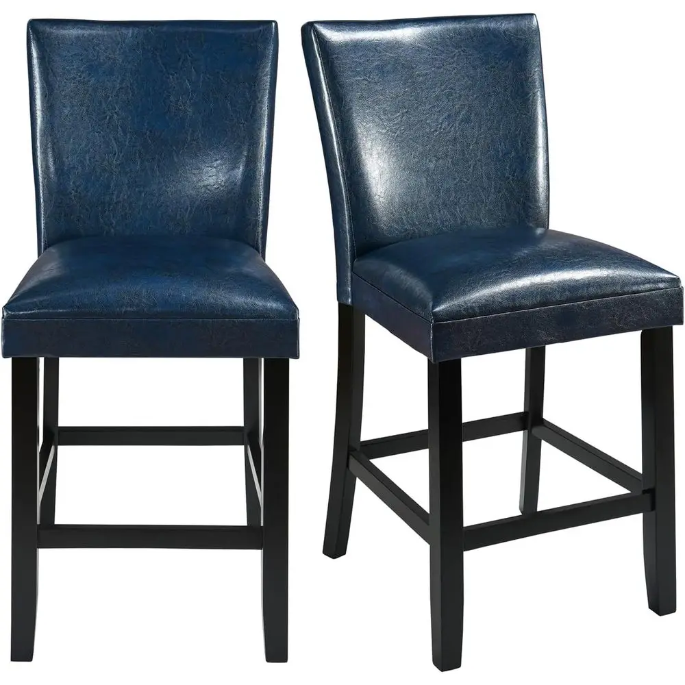 

Комплект из 2 барных стульев из искусственной кожи, высота сиденья 25,6 дюйма, массив дерева, подходят для кухонных островов, столовых и пабов, темно-синий цвет