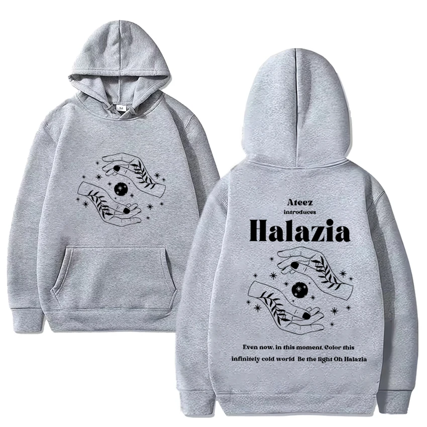 Ateez Band Halazia Double Sided print Y2k Hoodie Men Women harajuku vintage Sweatshirt Unisex Casual Fleece Long sleeve pullover