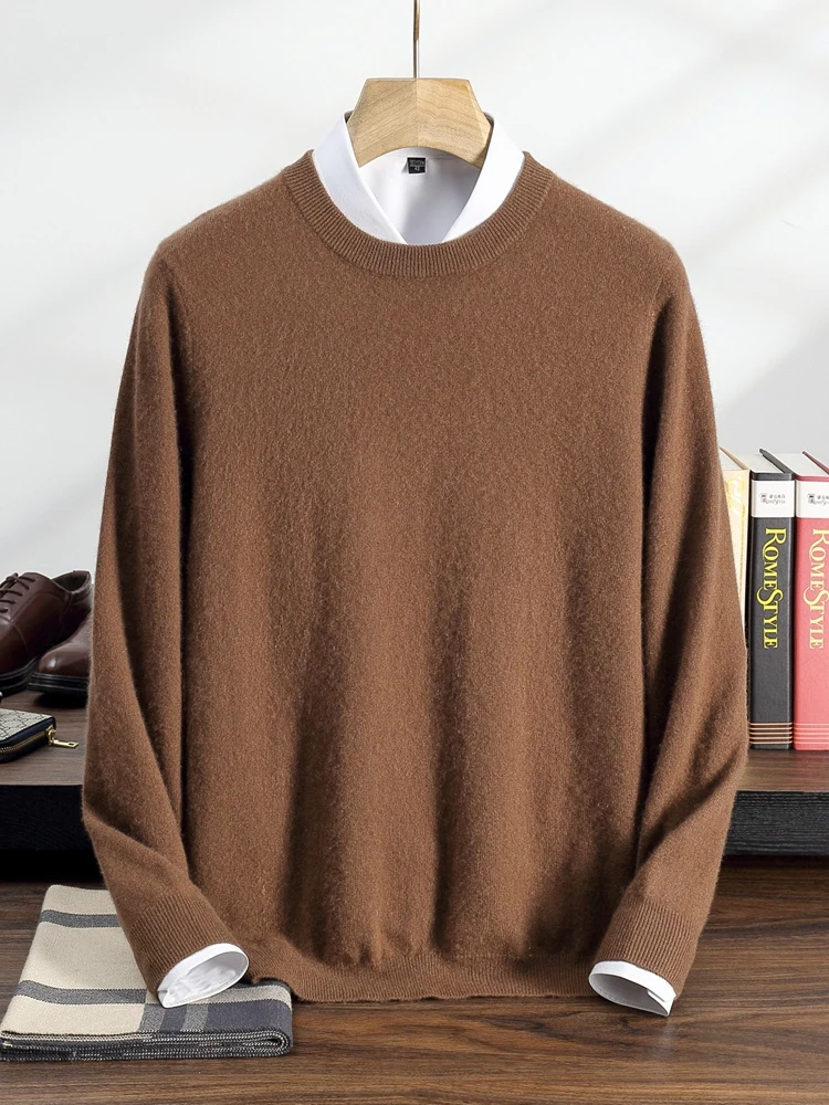 TLOML Men's 100% Cashmere Sweater O-neck Basic Pullover Autumn Winter Soft Warm Comfy Bottom Cashmere Knitwear High Quality Tops