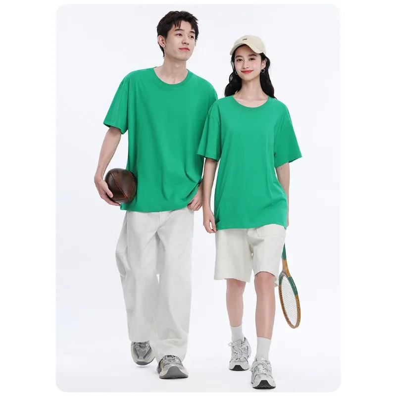 Couple Summer Outdoor Tennis Sports Pure Cotton Short Sleeved Round Neck T-shirt Fashion Trend Versatile Casual Solid Color Top