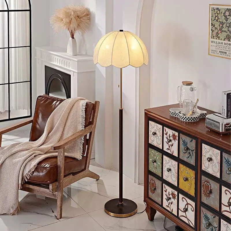 

retro atmosphere light next to the medieval sofa in the living room, high-end solid wood bedroom