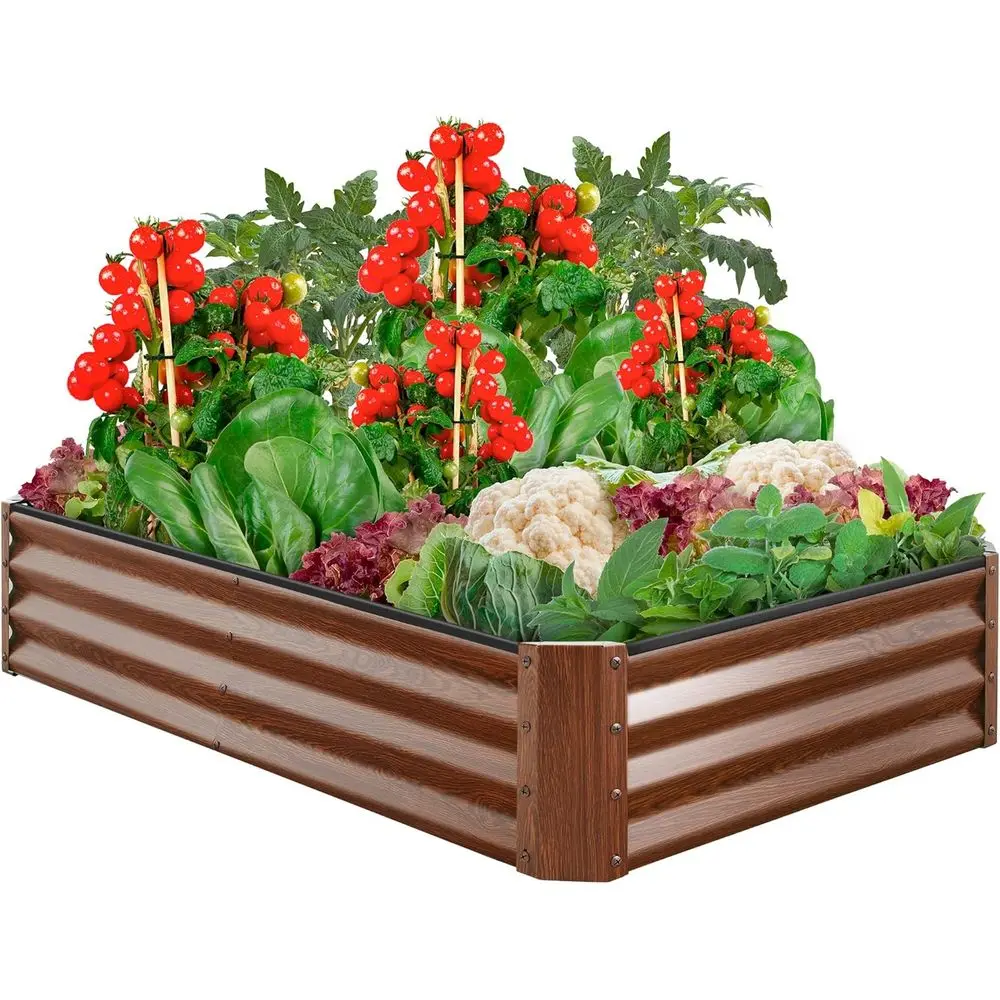 

3x1ft Outdoor Metal Raised Garden Bed for Growing Vegetables, Flowers, Herbs, and Succulents with Wood Texture