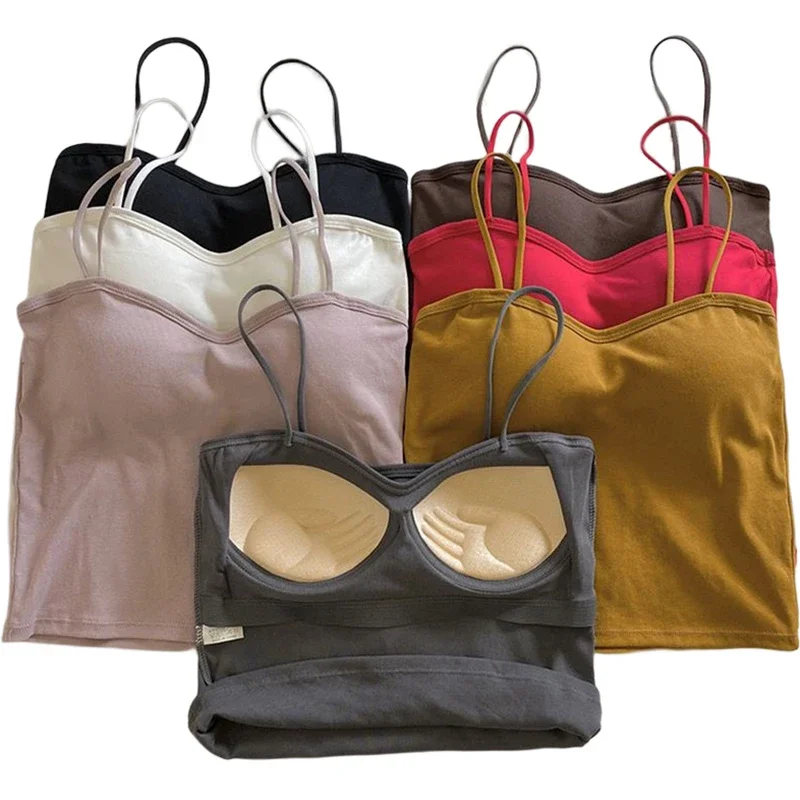 Women Summer Shirt Camisole Tank Cotton Soft Elastic Washable Wear-resistant Versatile Vest Yoga Fitness Sports Bra Underwear