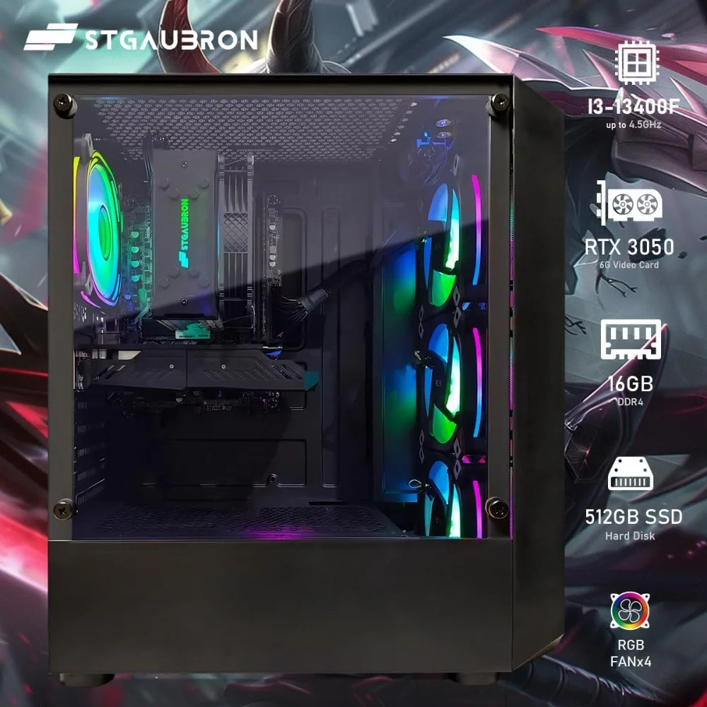 كمبيوتر مكتبي للألعاب، الجيل الثالث عشر Intel Core i5-13400F حتى 4.6G، GeForce RTX 3050 6G، 16G DDR4، 512G SSD