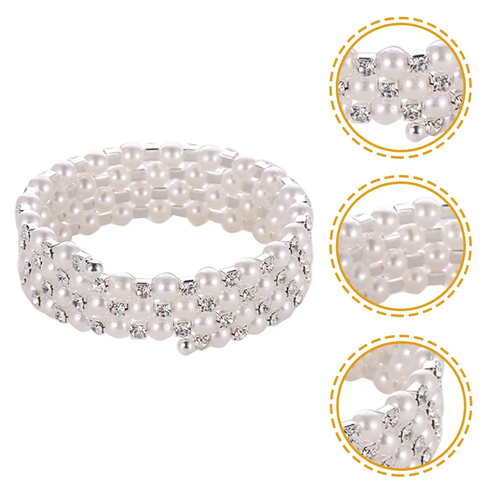 اللؤلؤ الراين الإسورة سوار بسط الزفاف المعصم مجوهرات النساء مظهر رائع سهلة ارتداء هدية مثالية عيد ميلاد #3