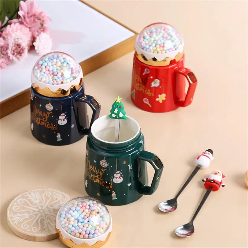 Christmas Mugs With Lid And Santa Claus Spoon Creative Planet Ceramic Cup Xmas Gift Coffee Cup Milk Cup Drinking For Home Office