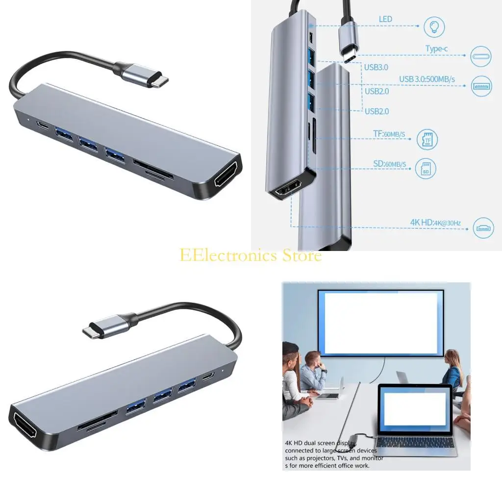 B03C Universal USB C Hubs With 4K HDTV And USB A Port Card Reader For Office Use