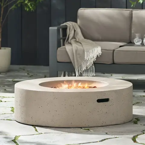 Braciere rotondo a propano in calcestruzzo da 50000 BTU moderno grigio chiaro per patio giardino cortile senza bisogno di montaggio per il campeggio
