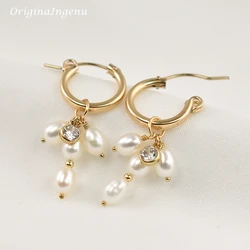 14K Gold Filled Natural Pearls Earrings 15MM Gold Hoop Earrings Handmade Jewelry Brincos Minimalism Tarnish Resist Earrings