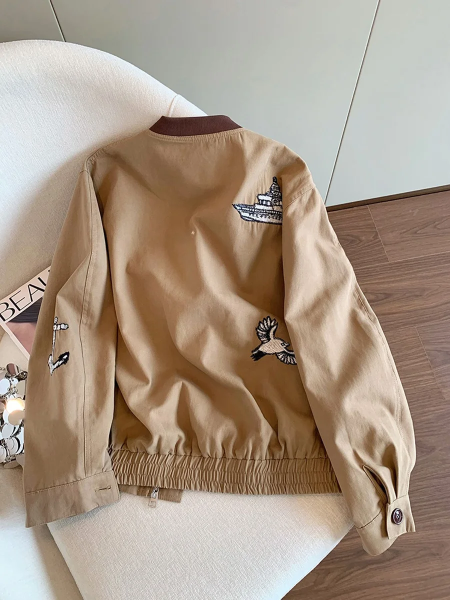 

Retro Heavy Embroidery Stand Collar Jaet Men's Women's Spring Autumn High End European Sle Single Button ort Outerwear