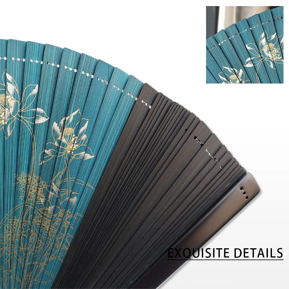 Bamboo Folding Fan Pattern Art Craft Hand Fans Small Black Fan For Dancing Home Decoration Wedding Gift For Guest