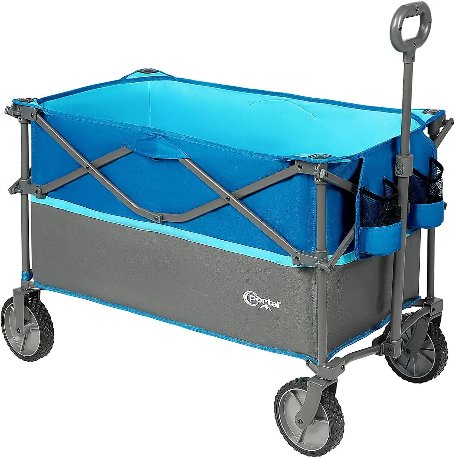 PORTAL Folding Utility Wagon Collapsible Cart with Wheels Heavy Duty Foldable Garden Wagon with Cup Holder& Side Pocket, for Cam