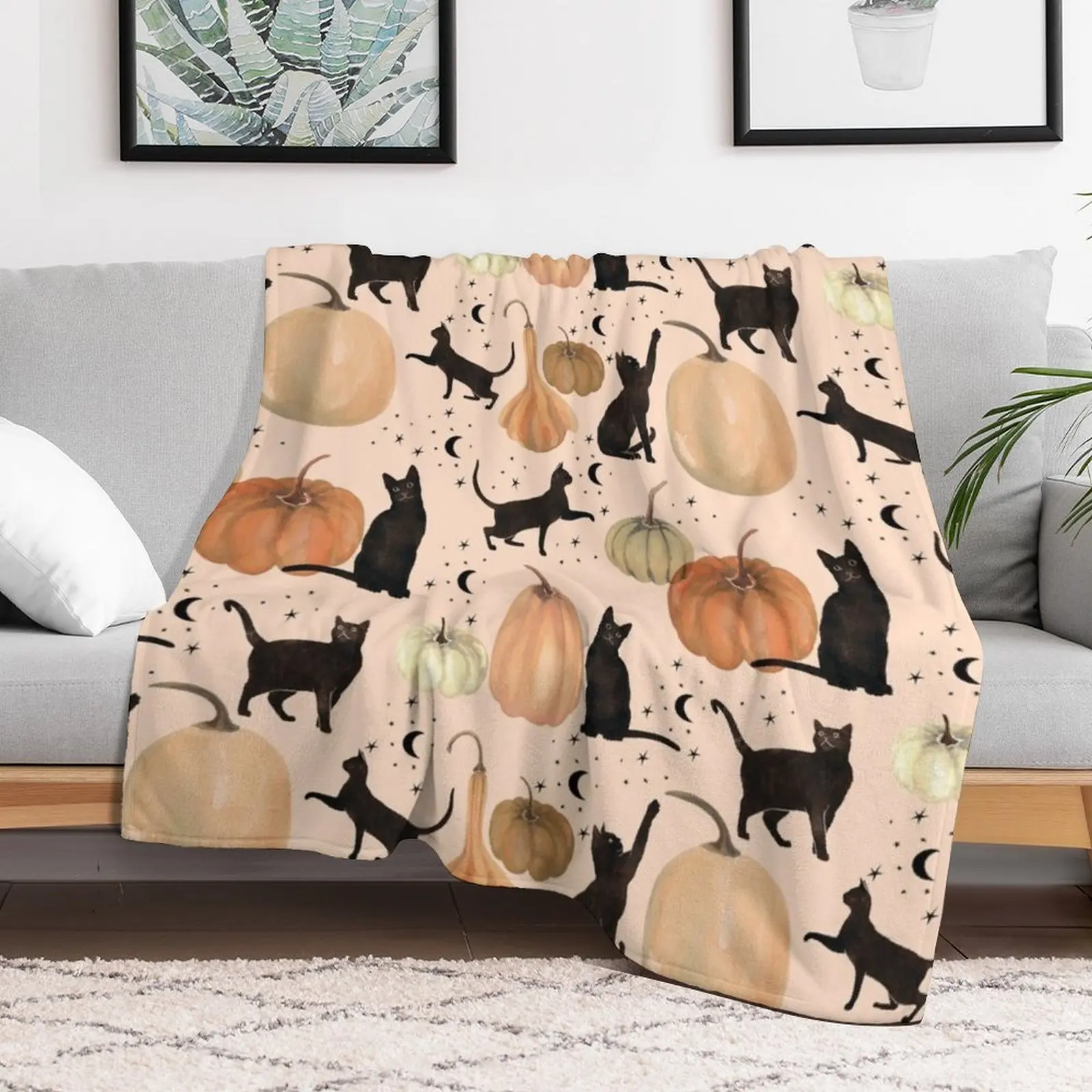 

Black Cats Pumpkin Patch Fall Halloween Pattern Throw Blanket for sofa wednesday For Sofa Thin Blankets