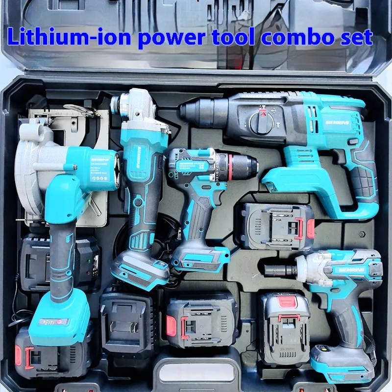 

"Mutian Style Combo Set - Li-ion Hammer, Angle Grinder, Drill, Electric Wrench, Circular Saw, Chainsaw, Jigsaw, Power Tools Kit"