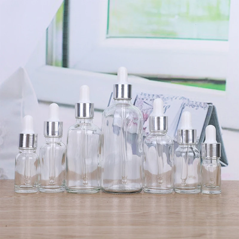 Dropper Bottle Silvery Cap Clear Glass Pipette Bottles for Perfume Essence Essential Oil Reagent Aromatherapy Liquid Cosmetics