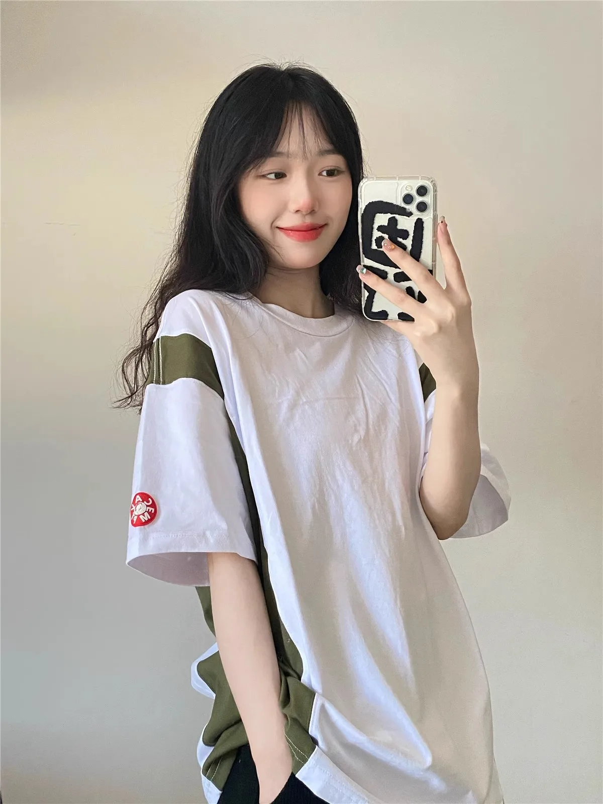 2024 CAVEMPT minimalist design color blocked short sleeved couple T-shirt student tee TX1252