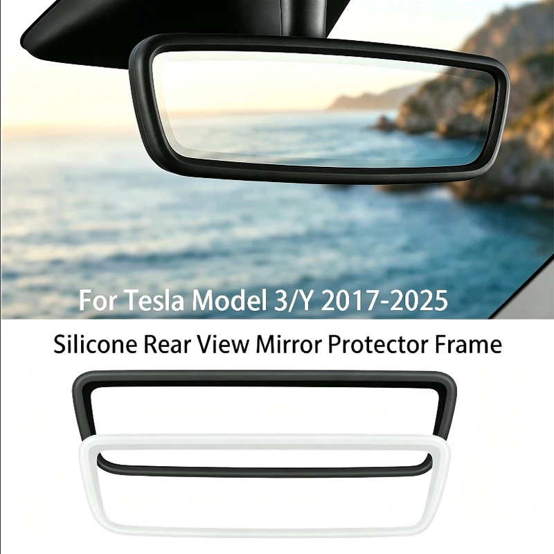 For Tesla Model Y / 3 Silicone Rear View Mirror Protector Frame Rearview Mirror Edge Protective Cover Car Interior Accessories