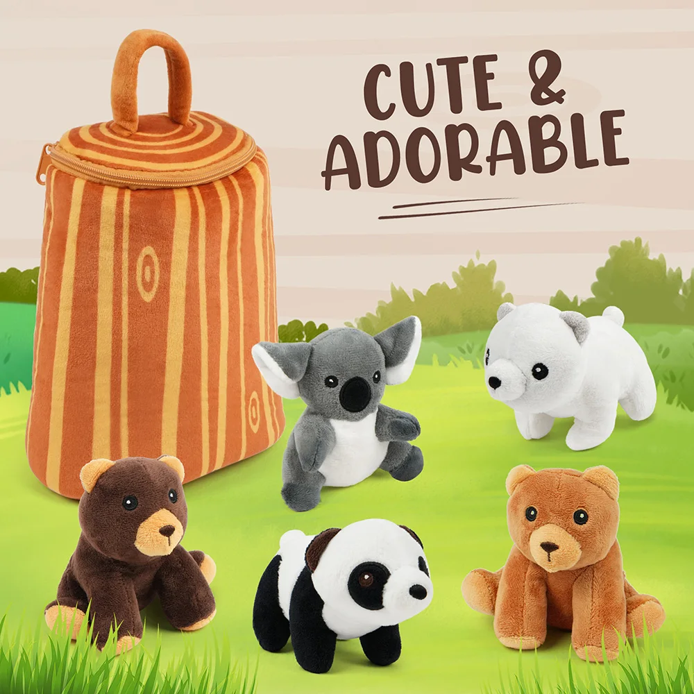 Stuffed Animals, 5 Small Forest Animals, Plush Toy for Kids Toddlers, Bears, Panda, Koala, Polar Bear Christmas Birthday Gifts