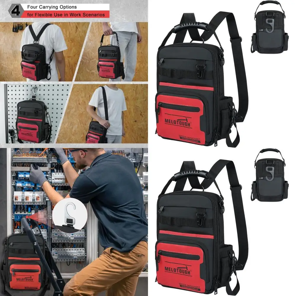 

Компактный прочный рюкзак для инструментов с множеством карманов и двойными лямками для рабочих - водостойкий, красный