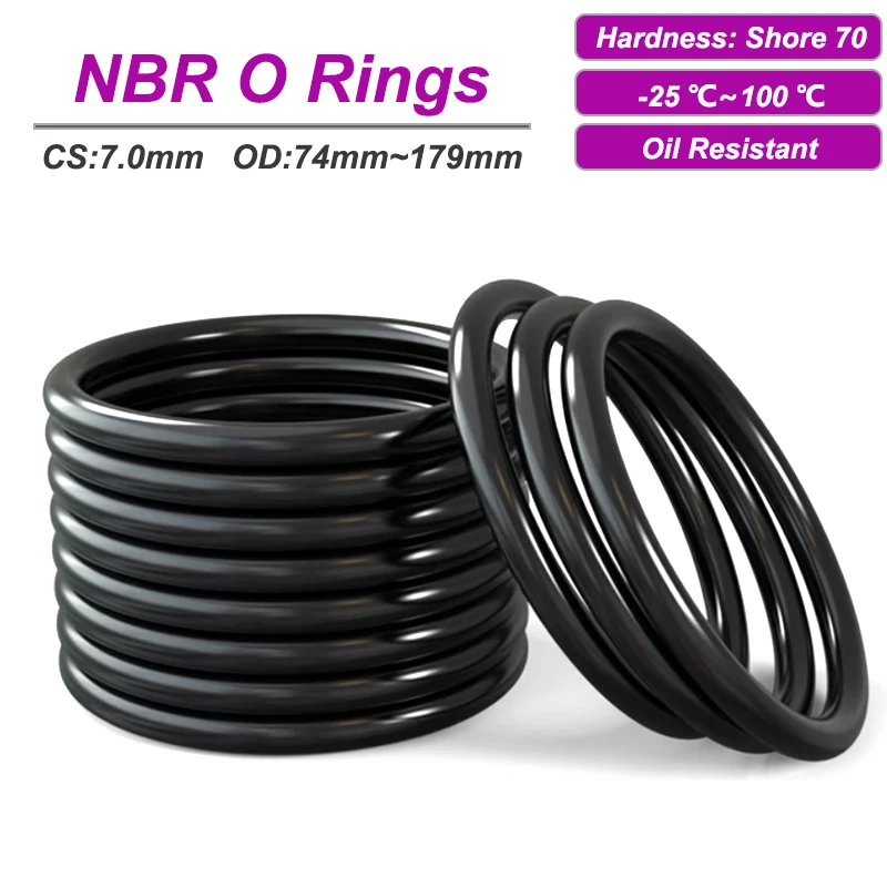5Pcs NBR O Ring CS 7mm OD 74~179mm Rubber Sealing Gasket Ring Washer for Car Air Condition Faucet Pressure Plumbing Repair