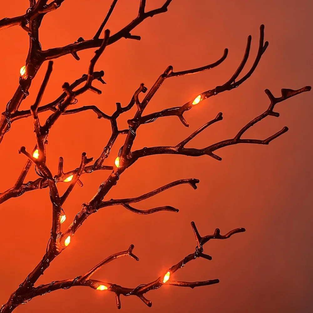 Lighted Halloween Tree with 150 Orange Fairy Lights 4FT, Spooky Black Tree Lights Plug in For Halloween Party Decoration