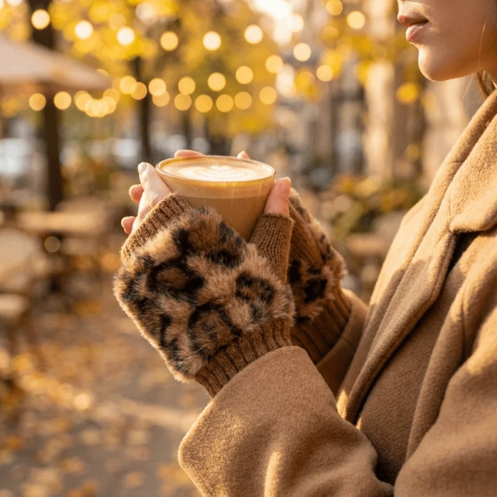 New Warm Fingerless Gloves Soft Short Style Half-Finger Gloves Polyester Faux Fur Leopard Print Gloves Winter