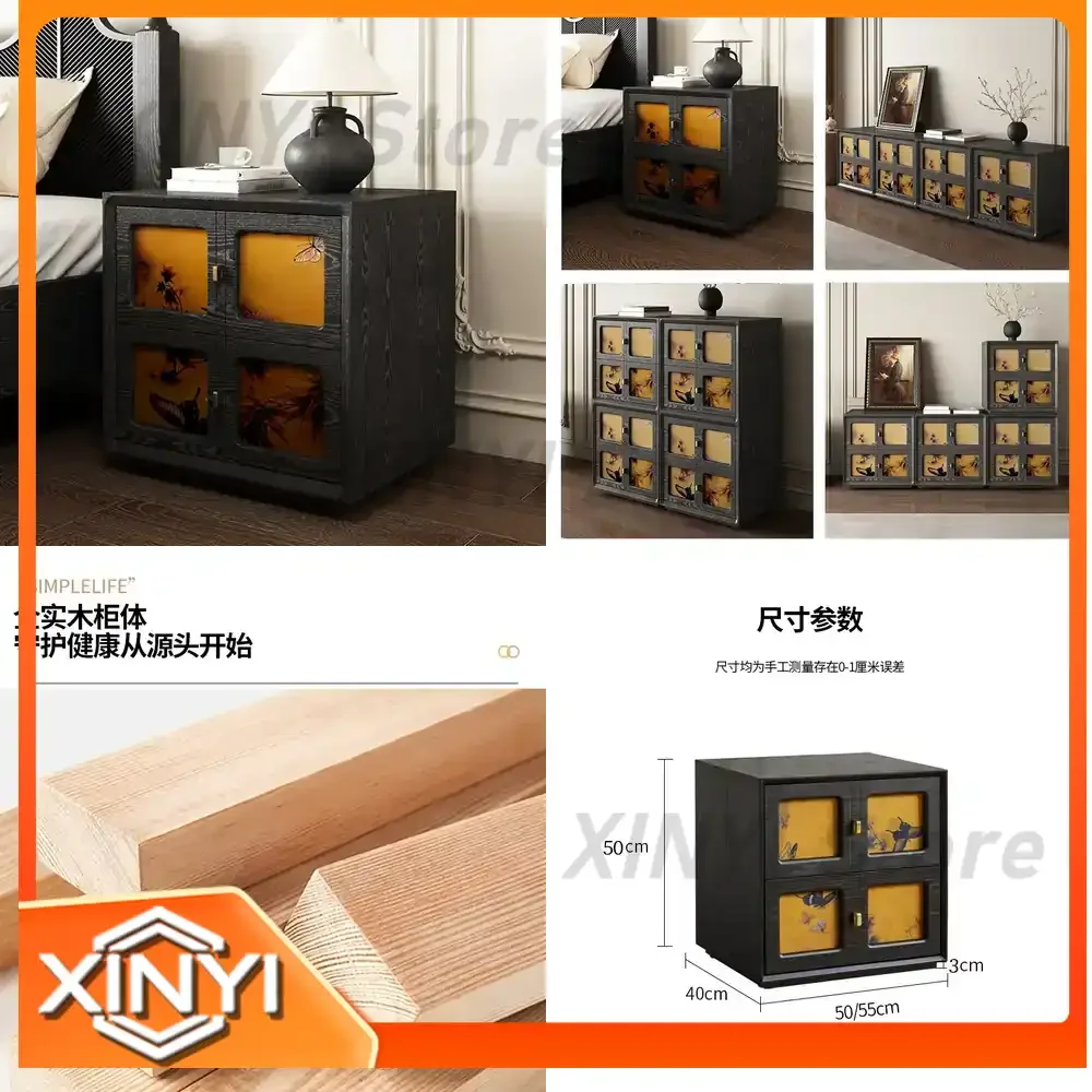 Medieval Style Card Door Cabinet for Fragrant Cloud Yarn Bedside Table Solid Wood Chest Cabinet Modular Free Combination