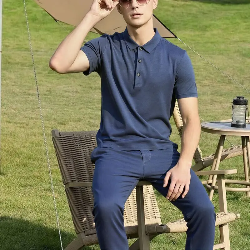 Summer New Fashionable Solid Color Short sleeved T-shirt Pants Set for Men's Casual Loose Sports Breathable Large Two piece Set