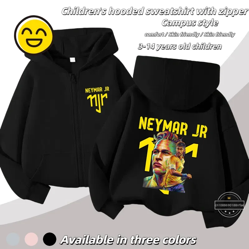 Football star Neymar cartoon drawing men's and women's zipper sweater jacket casual cardigan hoodie jacket 3-14 years old