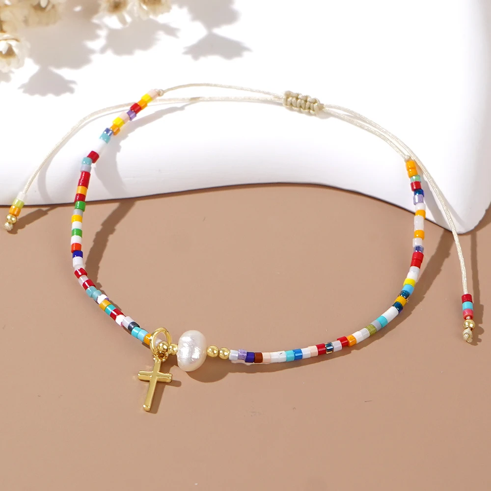 سوار من الخرز النحاسي البوهيمي للرجال والنساء ، لؤلؤ الشاطئ ، لؤلؤ المياه العذبة ، حبات الأرز ، هدية مجوهرات جميلة ، الصيف ، 1 * *