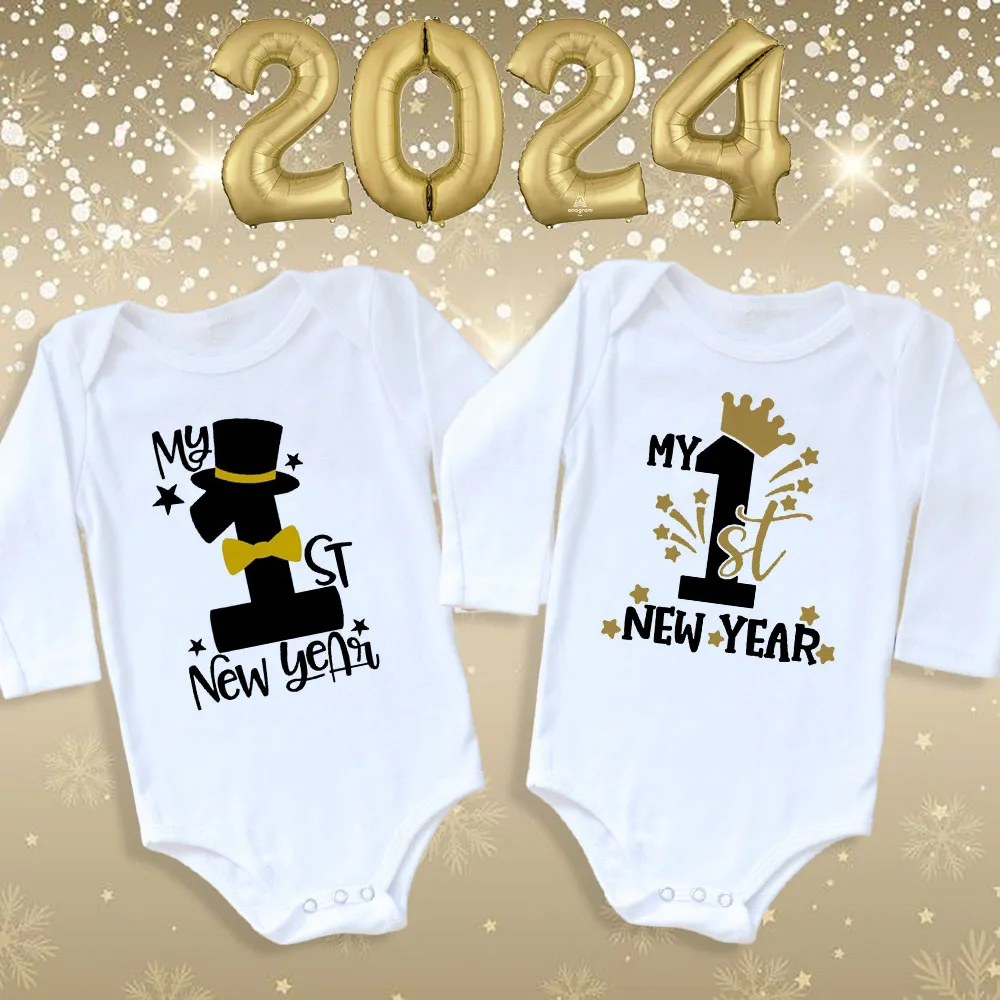 My 1st New Year Printed Baby Bodysuit Infant Romper New Year Toddler Long Sleeve Jumpsuit Boys Girls Clothes Newbron Shower Gfit