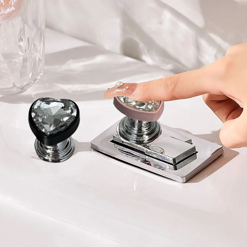 Heart Shape Gemstone Toilet Presser Button Bathroom Water Tank Buttons Women Manicures Toilet Lid Cover Drawer Flush Tank Button