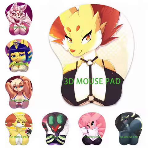 3D Mouse Pad Oppai Mousepad amaterasu ankha delphox lolaa noivern renamonn umbreon Breast Gaming Wrist Rest Boobpad