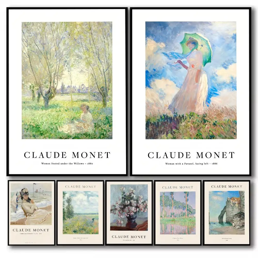 Famous Drawing Art C-Claude Monet Poster Stickers Self-Adhesive Painting Mural Decor Wall Decals for Bedroom Room Home HD Gift
