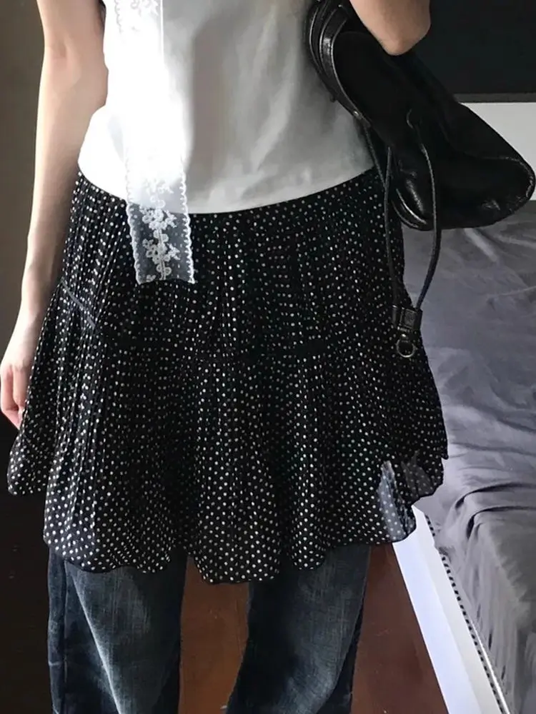 Falda plisada Y2k para Mujer, ropa elegante De verano, Faldas De Mujer De Moda De cintura alta, minifaldas De lunares Sweet Saia