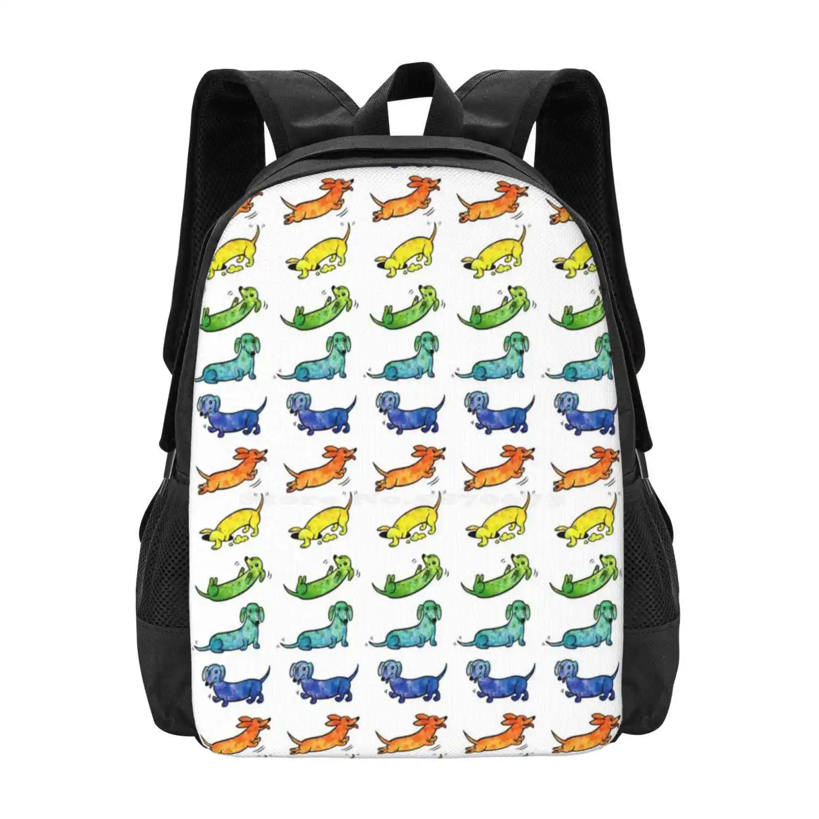 Watercolor Dachshunds Hot Sale Schoolbag Backpack Fashion Bags Dachshund Sausage Dog Dogs Pets Watercolor Rainbow Doxie Wiener