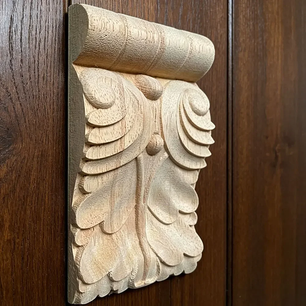 Wood Applique Carving Lines Wood Decal Onlay Retro Unpainted Large Rubber Wood Home Decoration Accessories Furniture Legs Walls