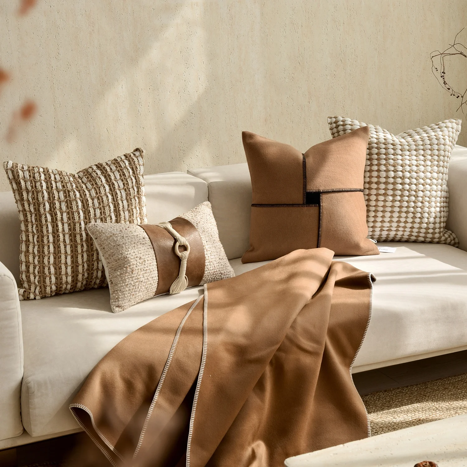 

Modern Minimalist Japanese Style Wabi Sabi Wood Orange Sofa Pillow Cover New Chinese Style Bed Cushion Decoration Hotels